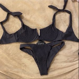 ZAFUL- Dark Grey Ruched Bikini - Small